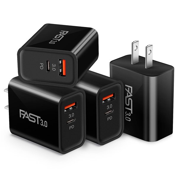 Dual USB Wall Charger, iSeekerKit 4 Pack 20W 2-Ports Adaptive Fast Charging Block [PD3.0+Fast Charging 3.0] Wall Plug Adapter Compatible for iPhone 12 Mini/12 Pro Max/11 Pro Max/8 Plus, Pixel 5