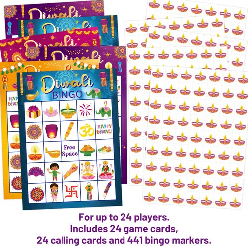 ceiba tree Diwali Bingo Game Cards Happy Diwali Bingo 24 Players for Kids Classroom Party Supply