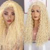 LICATEAT Blonde Lace Front Wigs for Women V Part 613 Loog Curly Loose Wave Wig Heat Resistent Synthetic Hair (26 Inch)