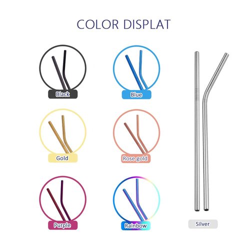 Turbokey Stainless SteelStraws Colored Straight Metal Drinking Straws with Case Reusable 8.5 Inch Extra long for 20oz Tumbler Pack of 10 (7 Colors)