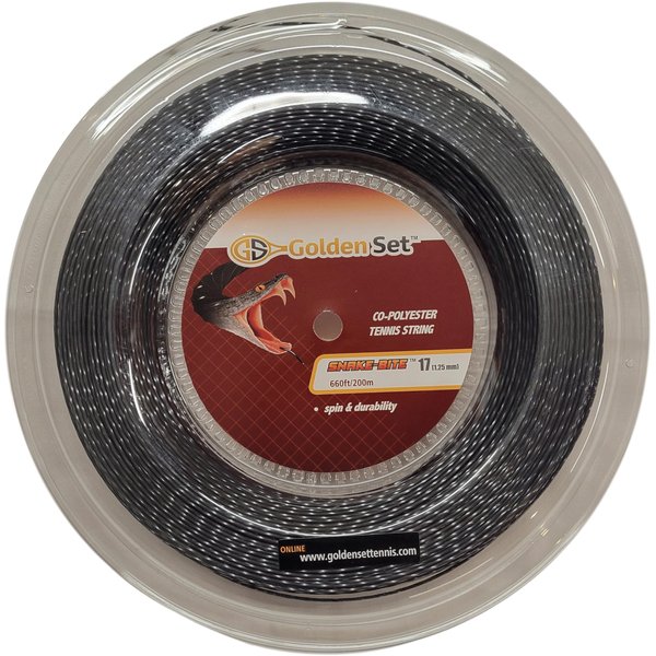 Golden Set Snake-Bite Polyester Tennis String (Black, 17 Gauge Reel (660ft/200mm)
