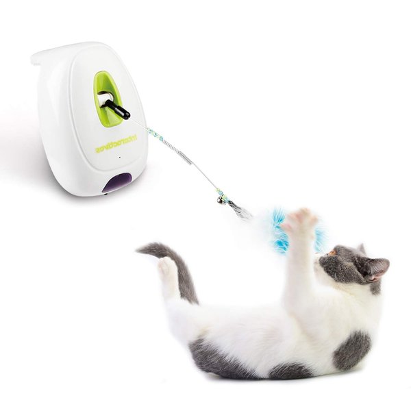 ALL FOR PAWS Automatic Cat Wand Toy Motion Activated Interactive Cat Toys Enrichment Feather Teaser Toys with Post Adaptor for Indoor Cats