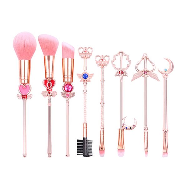 CuteBrush Sailormoon Makeup Brush Set w/Pouch - Rose Gold Cosmetic Brushes With Sailormoon Gems(MJ-155)