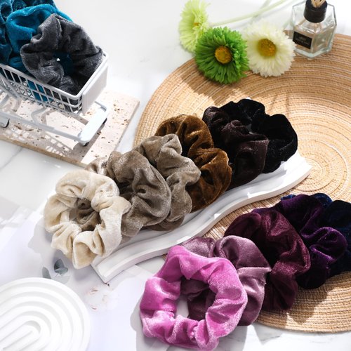 Bememo 28 Pieces Velvet Scrunchies Hair Ties Elastics Scrunchy Bobbles Soft Hair Bands Ponytail Holder Hair Accessories Cute Colors Elastic Hair Bands Party Favors for Teens Women Girls(Dark)