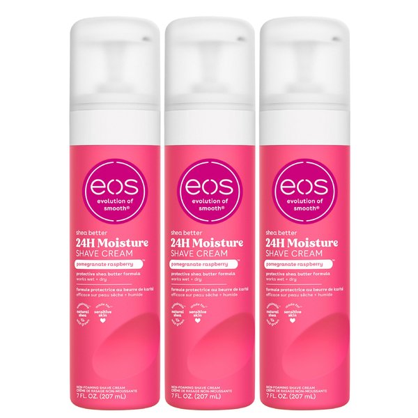 eos Shea Better Shaving Cream for Women- Pomegranate Raspberry, 24-Hour Hydration, Skin Care & Lotion with Shea Butter, 7 fl oz, 3-Pack