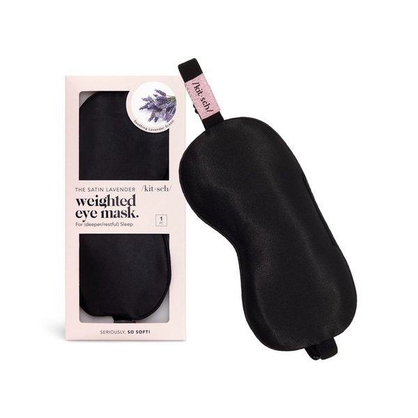 Kitsch Eye Mask for Sleeping, Lavender Softer Than Silk Sleep Mask, Satin Eyemask for Sleeping, Light Blocking & Stylish Eye Cover, Night Eye Pillow Mask, Travel Sleeping Mask for Women & Men (Black)