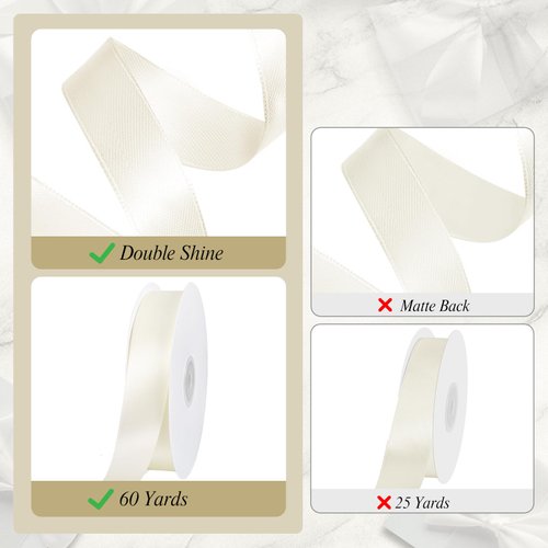 Ivory Satin Ribbon 1 inch 60 Yards Double Faced Cream Ribbon for Crafts Hair Bows Gift Wrapping Wedding Invitation Decorations