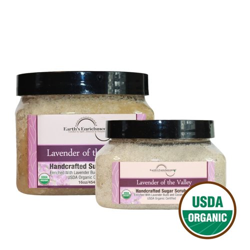 Sugar Scrub, USDA Organic Sugar Scrub, Vegan Soothing Lavender Body Scrub, Moisturizing, Hydrating, Exfoliating, Great for Rough, Dry Skin, Lips, Feet and Elbows, Coconut, Avocado, and Grape Seed Oil 16 oz