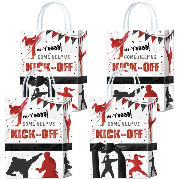 16 Pieces Karate Goodie Bags for Karate Birthday Party Supplies,Karate Gift Snacks Treat Candy Party Favors Bags with Handles for Kids Adults Karate Kung Fu Taekwondo Theme Party Decorations