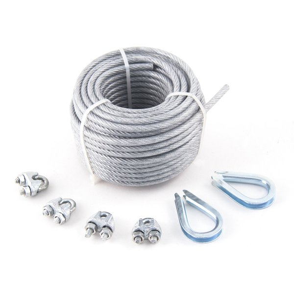 KingChain 463771 1/8" x 3/16" x50' Pvc-Coated Galvanized Aircraft Cable Kit