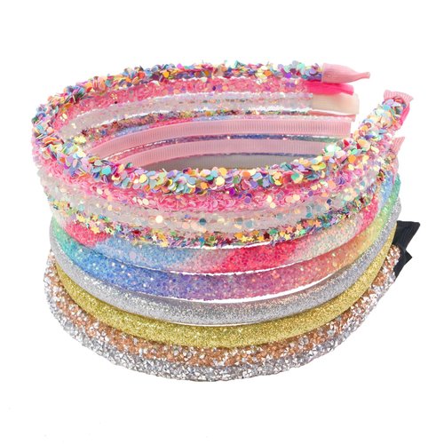 WJYX BOWS 10PCS Glitter Headbands for Girls Rainbow Headbands Toddlers Kids Thin Sparkle Hair Band for Birthday Party Hair Accessories