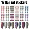 WOKOTO 12 Sheets Glitter Gradient Nail Polish Stickers for Women Nail Art Gel Polish Stickers for Nails Polish Strips Nail Stickers Full Nail Wraps Gel Nail Wraps Nail Art Stickers for Gel Nails