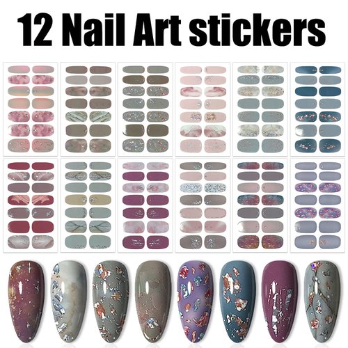 WOKOTO 12 Sheets Glitter Gradient Nail Polish Stickers for Women Nail Art Gel Polish Stickers for Nails Polish Strips Nail Stickers Full Nail Wraps Gel Nail Wraps Nail Art Stickers for Gel Nails