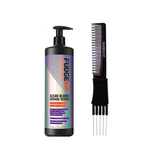 yper Fudge Clean Blonde Damage Rewind Violet Toning Conditioner (33.8 oz) with Teasing Comb Pack of 1