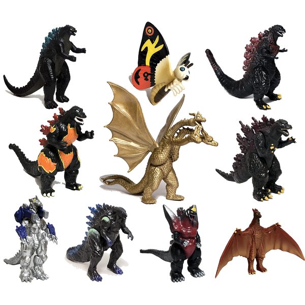 TwCare Set of 10 Godzilla Toys, Movable Joint Action Figures, King of The Monsters vs Kong Mini Dinosaur Mothra Imago Burning Heisei Mecha Ghidorah Playsets Kids Birthday Cake Toppers Pack