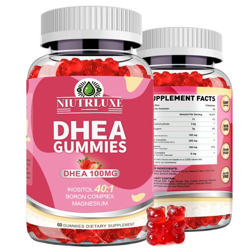 NIUTRLUXE DHEA Gummies, DHEA Supplements for Women, DHEA 100mg Chewable with Boron, Inositol and Magnesium, Pro-Aging, Ovarian Support, Sleep Support, Vegan, 60 Counts