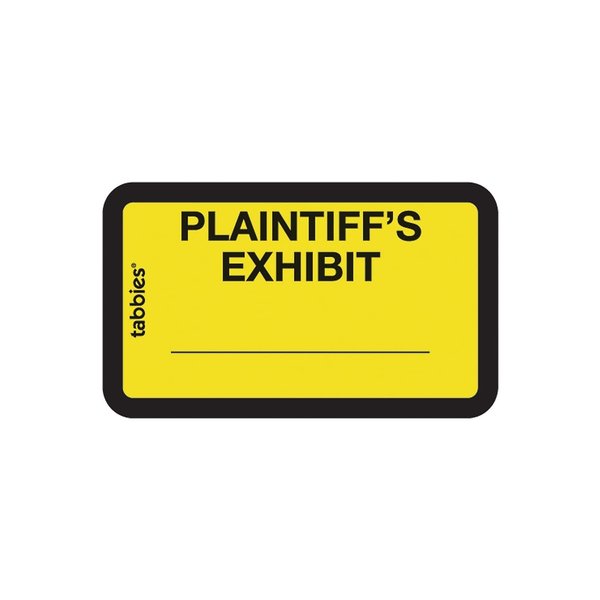 Tabbies Legal Exhibit Labels, Label: 1-5/8"W x 1"H, Sheet: 5-1/4"W x 3-1/4"H, Yellow, PLAINTIFF'S Exhibit" 252 Labels/Pack (58094)
