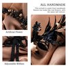 MOSTORY Handmade Elf Black Flower Crown - Gothic Adjustable Floral Tiara Headband Dark Fairy Hair Wreath Medieval Accessory for Halloween Carnival Wedding Cosplay Mardi Gras