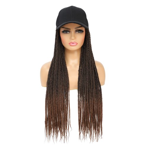 Yunkang Braided Baseball Cap Wig Box Braid with Hat Cap Wig with 24inch Long Synthetic Braiding Hair Attached for Women Ombre Color (B-T30)