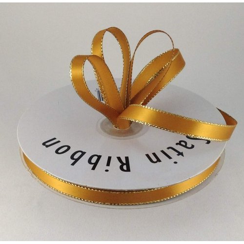 3/8" Antique Gold with Gold Edge Satin Ribbon 50 Yards Spool Single Faced Polyester