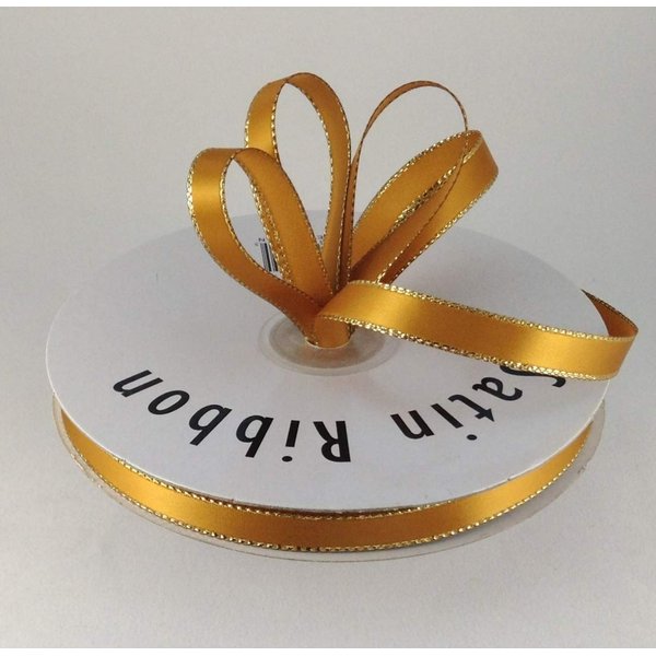 3/8" Antique Gold with Gold Edge Satin Ribbon 50 Yards Spool Single Faced Polyester