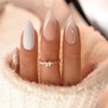 Medium Almond Press on Nails Matte Fake Nails With White & Glitter Line Designs Glitter False Nails White Full Cover Stick on Nails Acrylic Artificial Nails for Women Girls Glue on Nails 24Pcs