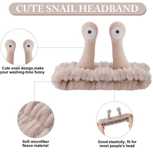 SuPoo Snail Face Wash Headband Funny Skincare Spa Headband Cute Alien Puffy Makeup Headbands for Women Brown Stretchy Antenna Eyes Hair Wrap Hair Band for Washing Face Hair Accessories