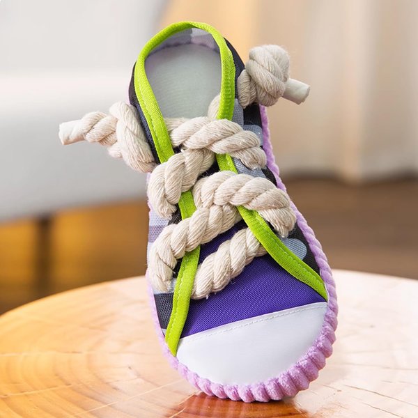 HDKUW Dog Squeaky Toys, Sneakers Canvas Shoes Shape Dog Chew Toys for Small Dogs, Tough Durable Squeaky Interactive Dog Rope Toys, Puppy Teeth Cleaning Chew Stick Toy Purple