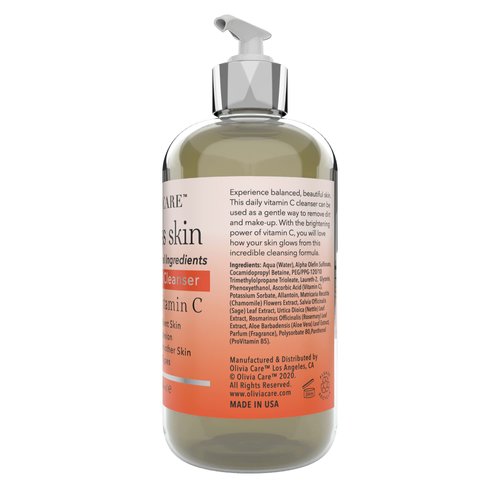 Olivia Care Vitamin C Daily Brightening Facial Cleanser - All Natural Moisturize, Hydrate, Cleanse - Brighten Age Spot, Tighter & Soothe Skin - Antioxidants - All Skin Type - 8 FL OZ