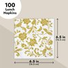 BLUE PANDA 100-Pack Decorative Floral Paper Napkins - Disposable White and Gold Napkins for Wedding Reception, Birthday, Anniversary Party Supplies (6.5x6.5 Inches)