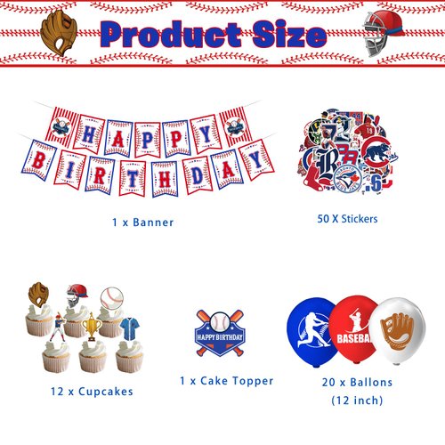 Baseball Party Decorations, Baseball Birthday Decorations,Baseball Birthday Party Supplies Kit，Including Sport Themed Birthday Plates Tablecloth Napkin Banner Baseball Garland Cupcake Toppers Balloons Stickers Set