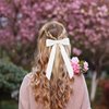 DECYOOL 4 Pack Hair Ribbon Bows for Women, Silky Satin Bow Hair Clip Ponytail Stand Accessories Metal Clip Hair Bows for Women Girls Toddlers Teenagers (Black Beige White Brown)