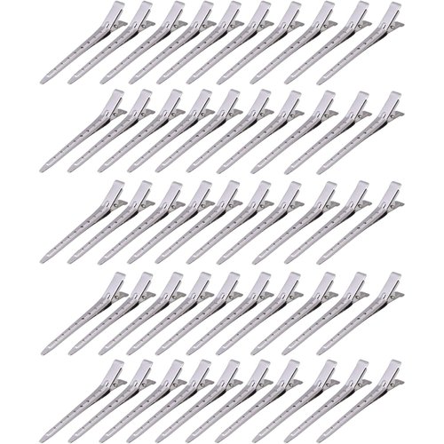 50 Pieces Single Prong Hair Clips, BetterJonny Silver Section Hair Clips 3.54 Inches Curl Clips 8 Holes Metal Alligator Clips Hair Pins for Hair Salon Hair Extensions