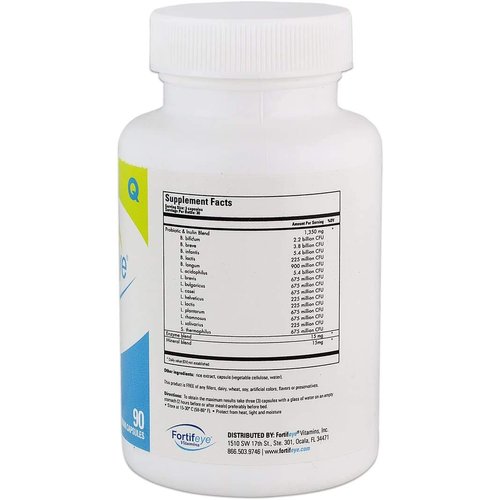 Fortifeye Vitamins Probiotic Bacteria | Natural Vegan Supplement with Digestive Enzymes, Supports Healthy Digestion, Immune and Ocular Systems, 90 Day Supply, 270 Capsules