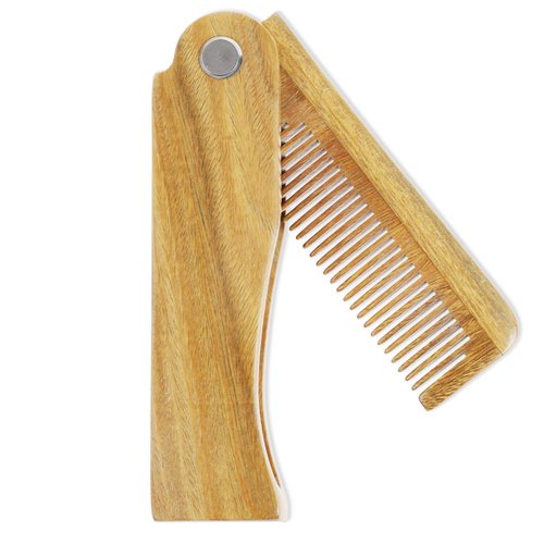 Onedor Handmade 100% Natural Green Sandalwood Fine Tooth Wooden Comb for Men Hair, Beard, and Mustache Styling Pocket Comb With Leather Case (Folding)
