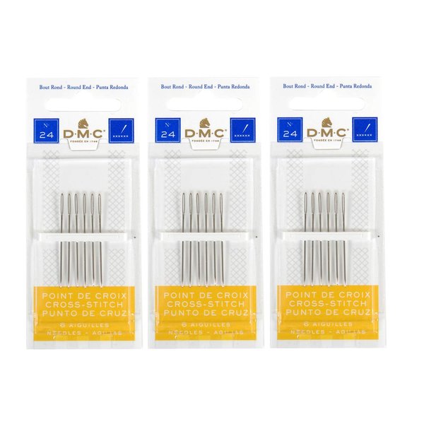 3 Pack DMC Size 24 Cross Stitch Needles (Total 18 Needles) - New Package