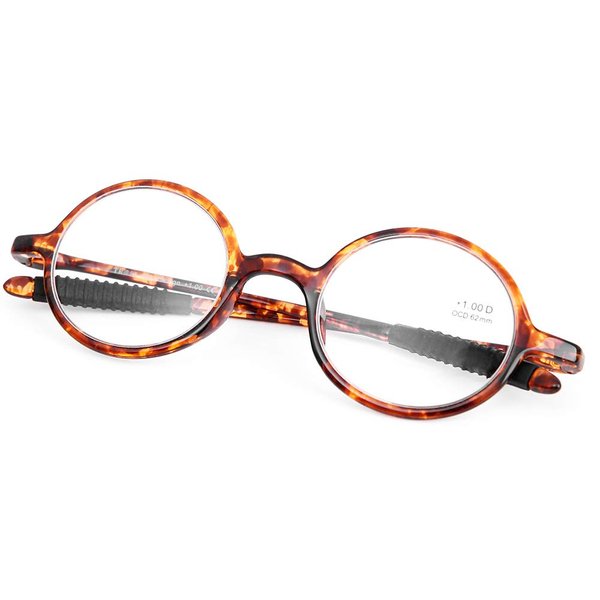 DOOViC Round Reading Glasses Flexible Lightweight Readers Glasses Fashion Design Tortoise for Men & Women +2.25 Strength