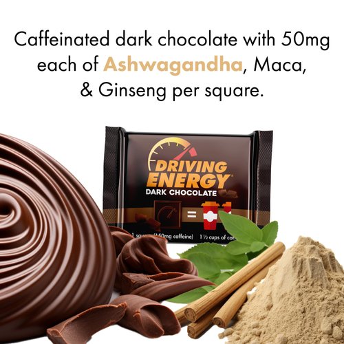ZenEvo - Driving Energy Dark Chocolate with Caffeine Caffeinated Boost Perfect for Helping Stay Awake While and Working, No Crash 30 Count (One Month Supply)