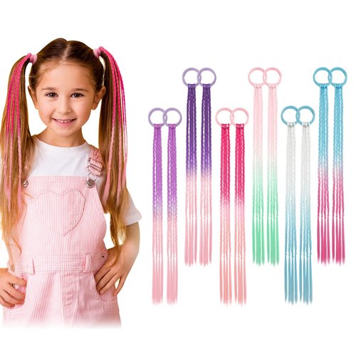 Dreamlover Hair Extensions for Kids, Crazy Hair Day Accessories, Braided Ponytail Extension for Girls, 12 Pieces