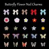 3D Bow Butterfly Flowers Nail Charms, Alloy Silver Butterfly Nail Charms with Rhinestones Gems, Colorful Variety Charms for Acrylic Nail Art Manicure DIY Crafts Jewel Accessories