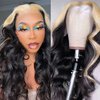 BLG 613 Highlight Human Hair Wigs for Black Women 180% Density Body Wave Colored Lace Front Wigs Human Hair Blonde Wig Human Hair Skunk Stripe Glueless Wigs Human Hair (26 Inch,613 Highlight)