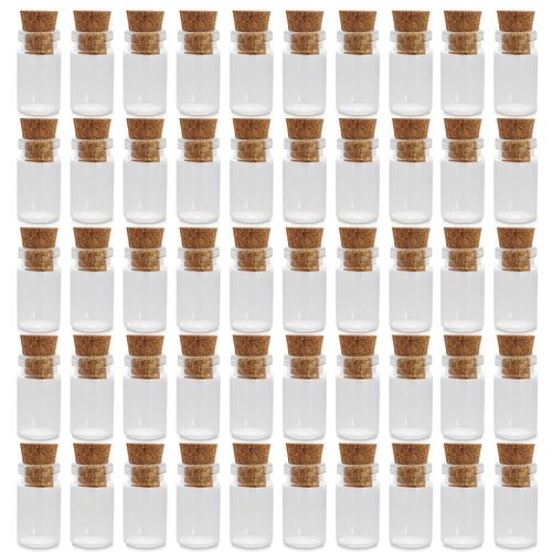Mini Tiny Clear Glass Jars Bottles with Cork Stoppers for Arts & Crafts, Projects, Decoration, Party Favors - Size: 18mm x 10mm Diameter (50 Pack)