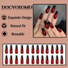 DOCVOEOMH Red and Black Gradient Press on Nails Long Coffin Fake Nails Glossy Glue on Nails Acrylic Stick on Nails False Nails for Women 24PCS