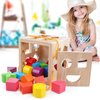 QZMTOY Shape Sorter Toys with 19 Shape Blocks,Shape Sorting Cube Toy Box Classic Wooden Toys for Toddlers Kids,Gift for Girls Boys 2-4(Natural Solid Wood)