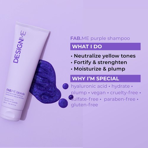 FAB.ME Blonde Fortifying Purple Shampoo by DESIGNME | Toning Purple Shampoo for Blonde Hair - Neutralizes Brass and Yellow Tones | Enriched with Hyaluronic Acid | Color Depositing Formula