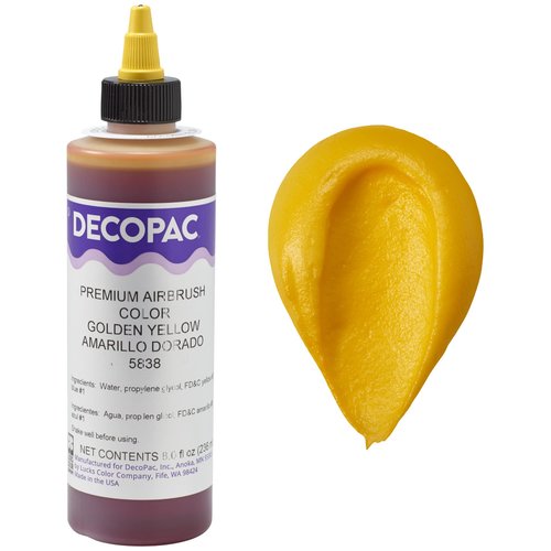 DecoPac Golden Yellow Food Coloring, 8 Fl Oz Airbrush Food Color, Edible Airbrush For Cake Decorating, Cookie Airbrush Coloring, Food Airbrush Kit Add-on, Airbrushes For Cake Decorating 8Fl Oz