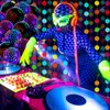 Glow in the Dark Party Supplies Glow Neon Party Supply Set, 98.4 ft 6 Rolls Blacklight Luminous Tape 14.4 ft Neon Streamer Garland 25 Pcs Fluorescent Balloon Decoration(Bright Dot)