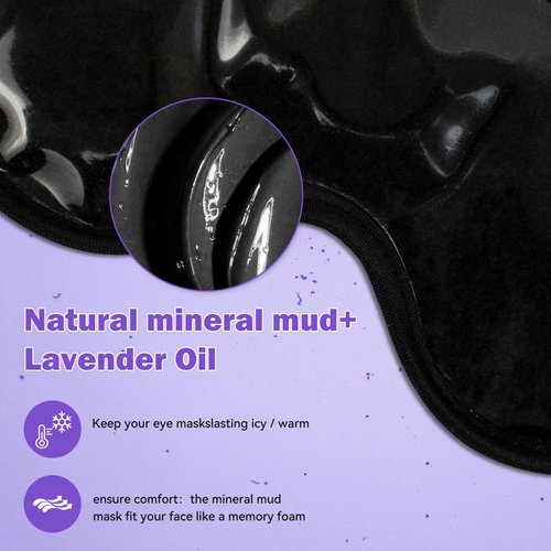 2PCS Cooling Gel Eye Mask with Mineral Mud, Reusable Ice Face Mask Cold/Hot Eye Compress Sleep Gel Eye Mask for Puffiness/Headache/Migraine/Stress Relief/Dry Eyes(Black)