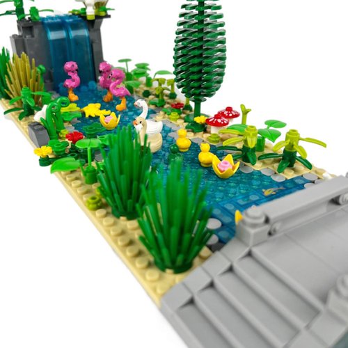Sufeasdf Waterfalls Pools Zoo Building Block Set B, Farm Animal Building Toys, Bridge Piers, Pools, Trees, Ducks, Waterfalls, Compatible with Lego 853792 Accessory for Ages 6-12