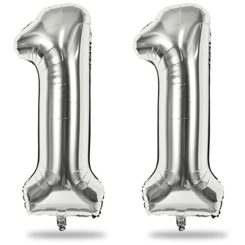 11 Balloons Number Birthday, Giant Silver Number 1 & 1 Helium Foil Balloon for Girls 11th Birthday Decor, 40 Inch Self Inflating Mylar Number 11 Balloons for Man Anniversary Party Decorations Supplies